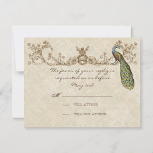 Vintage Peacock & Etchings Cartão RSVP de Casament