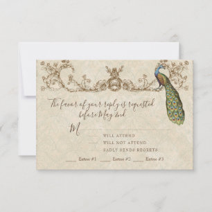 Vintage Peacock & Etchings Cartão RSVP de Casament
