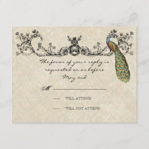 Vintage Peacock & Etchings Cartão RSVP de Casament