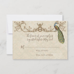 Vintage Peacock & Etchings Cartão RSVP de Casament