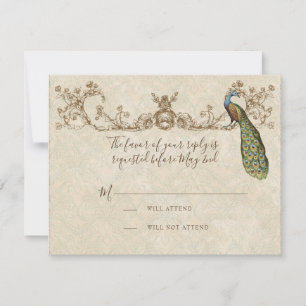 Vintage Peacock & Etchings Cartão RSVP de Casament