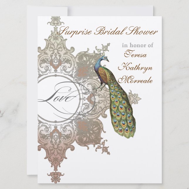 Vintage Peacock & Etchings Convite De Casamento (Frente)