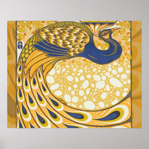 Vintage Peacock Poster Art Nouveau