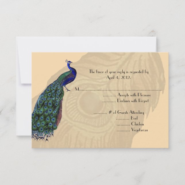 Vintage Peacock Reply Cards com opções de menu (Frente)