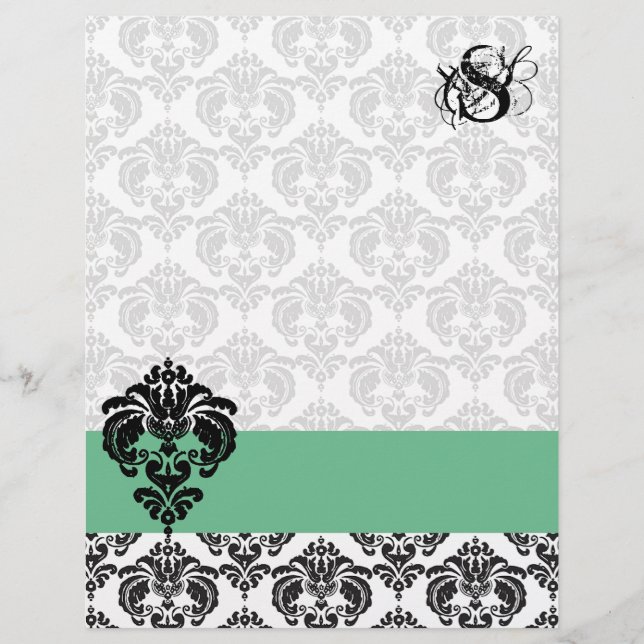 Vintage PeaPod Damask Monograma Letterhead (Frente)