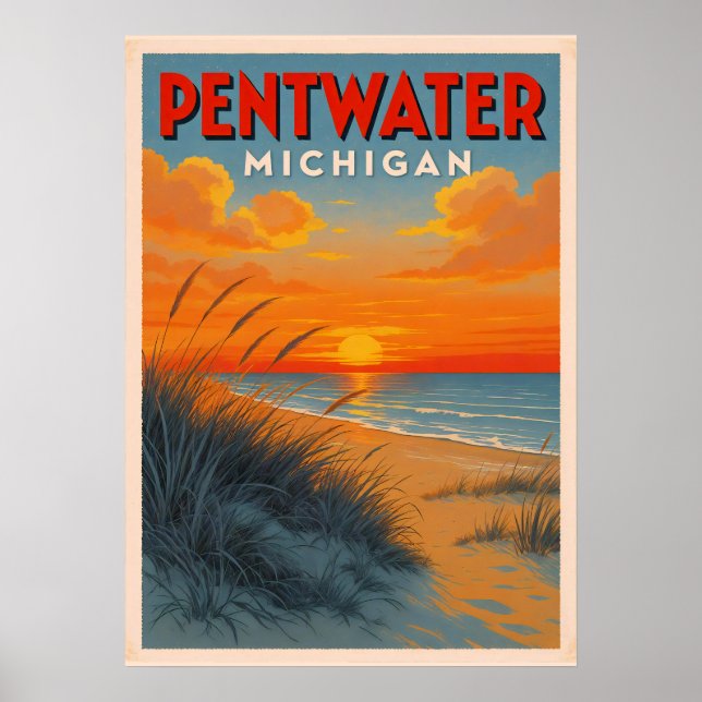 Vintage Pentwater Sunset Poster (Frente)
