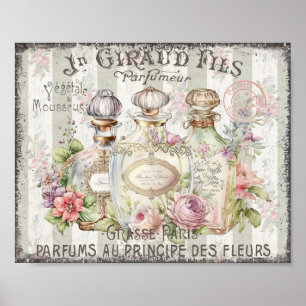 Vintage Perfume Botles Rosas Script Poster