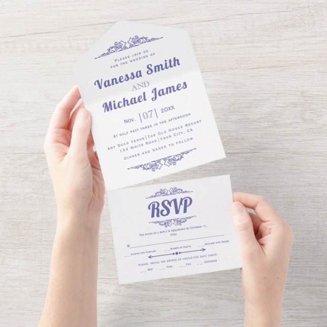 Vintage periwinkle blue typoografia casamento (Aba destacável)
