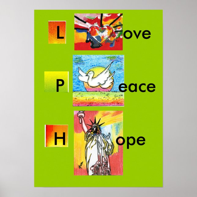 Vintage Peter Max art style LOVE PEACE Poster (Frente)
