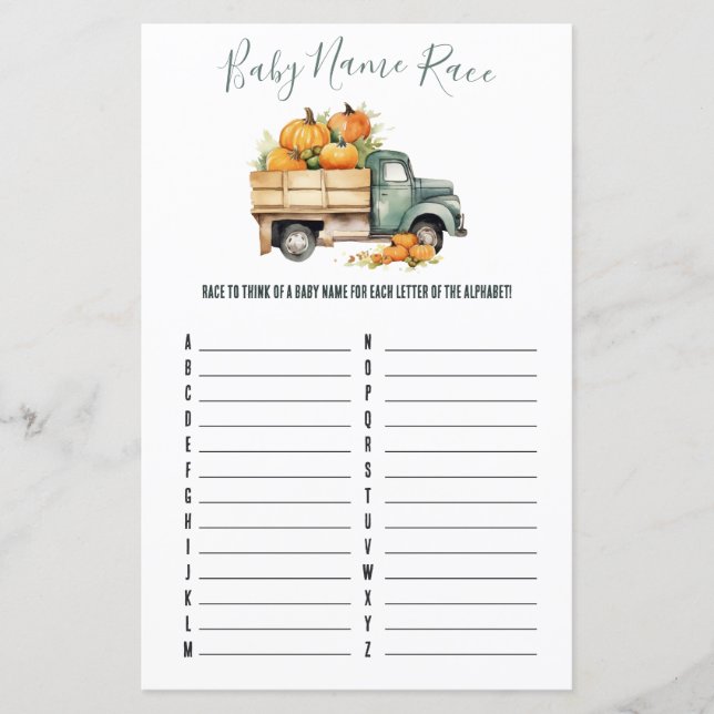 Vintage Pickup Truck Baby Name Race Chá Game (Frente)