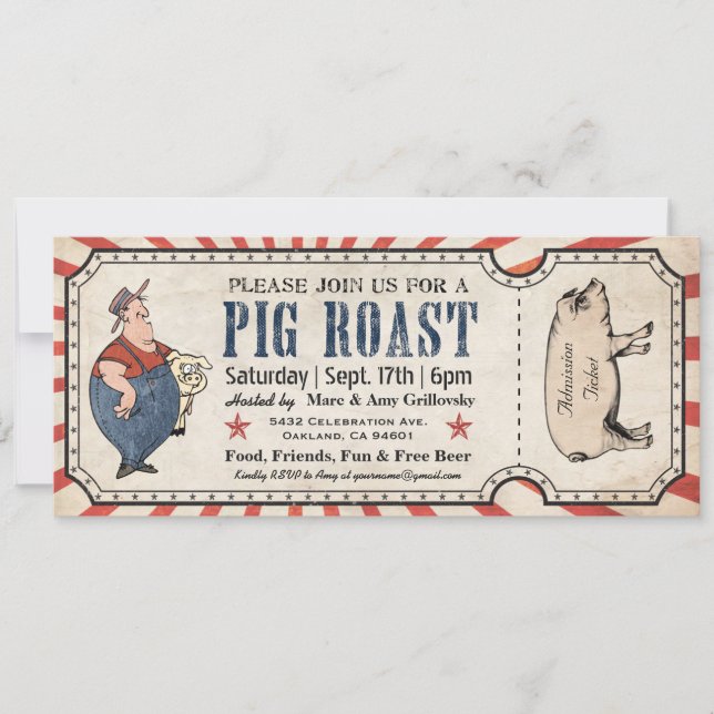 Vintage Pig - Convites de Tíquete de Roast (Frente)