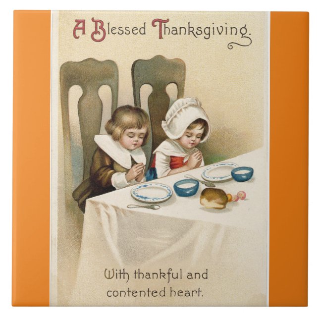 Vintage Pilgrim Children Cerâmica Azulejo (Frente)