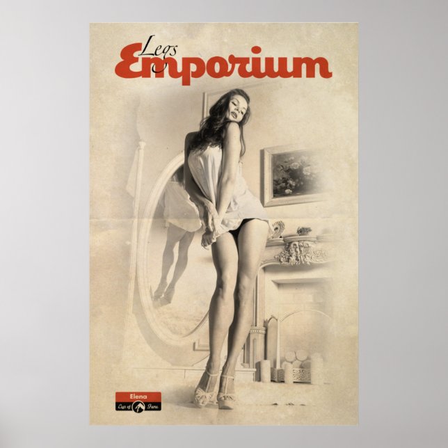 Vintage Pin Up Mirror B&W Poster (Frente)