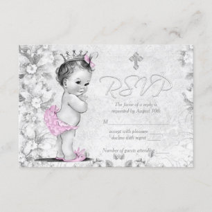 Vintage Pink Adorável e Cinza Baptism RSVP