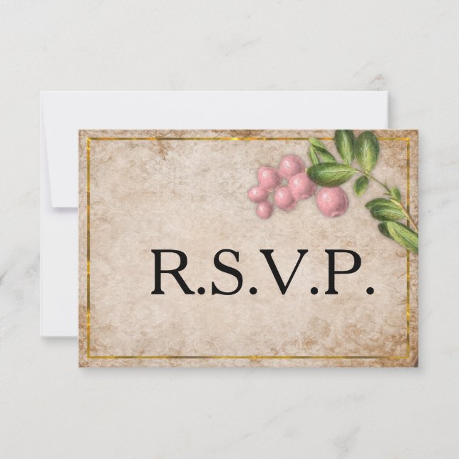 Vintage Pink Berries Wedding RSVP (Frente)