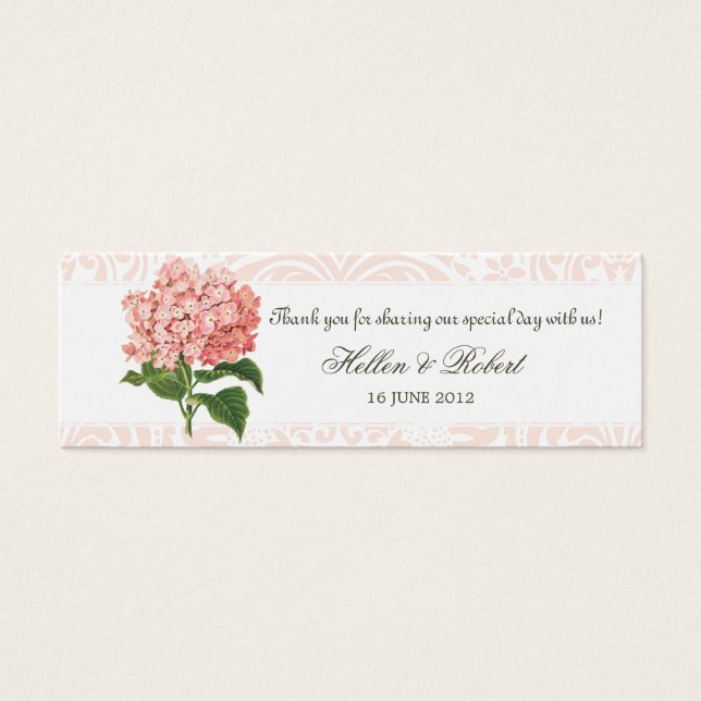 Vintage Pink Hydrangea Weding Tag Tag (Frente)