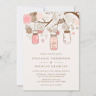 Vintage Pink Mason Jars Convite Para Casamento Flo