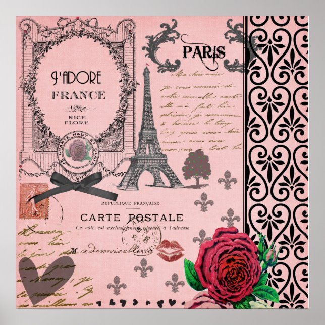 Vintage Pink Paris Collage art poster (Frente)