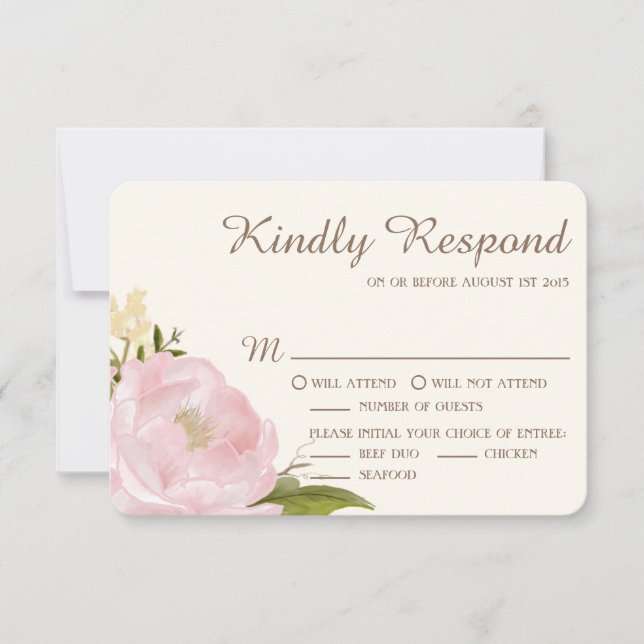 Vintage Pink Peonies Weding RSVP Card II (Frente)