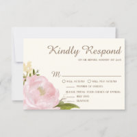 Vintage Pink Peonies Weding RSVP Card III