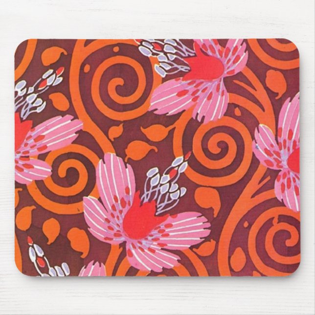 Vintage Pink, Red, Cinza Deco Butterfly Mousepad (Frente)