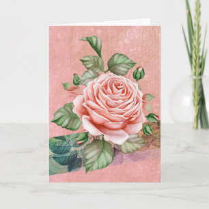 Vintage Pink Rose Balões Dentro Cartão de Aniv