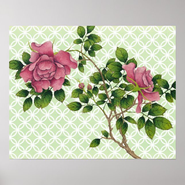 Vintage Pink Rose Retro Art Poster (Frente)