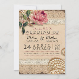 Vintage Pink Roses Convites De Casamento