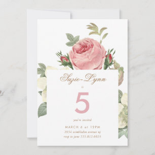 Vintage Pink Roses Girl Birthday Convite