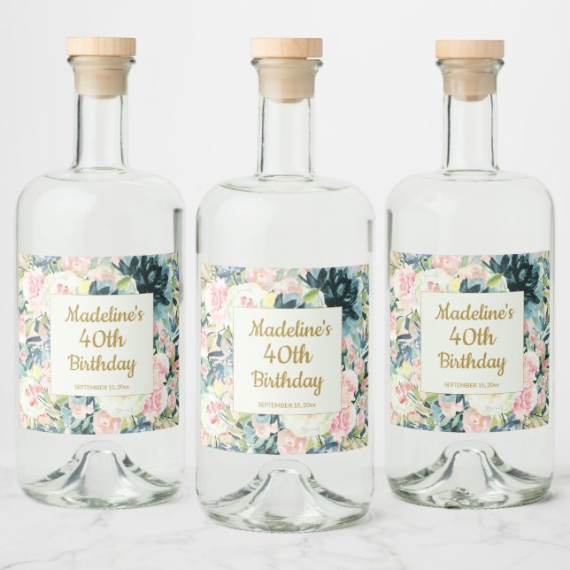 Vintage Pink Teal Floral 40º Aniversário Adulto (Garrafas)