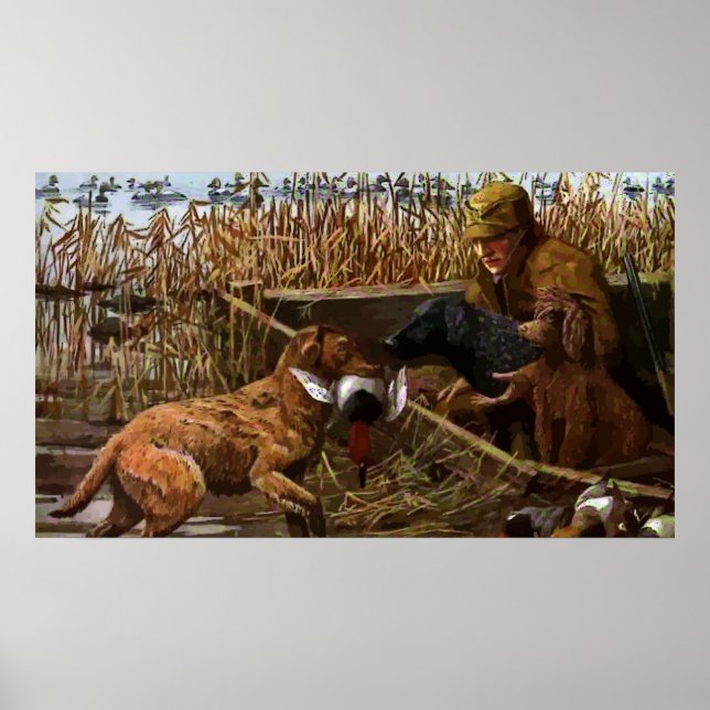 Vintage Pintage Retrievers com Poster de Caça de P (Frente)