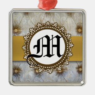 Vintage Pintuck Tecido Monograma Ornamento Inicial