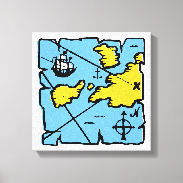 Vintage Pirate Map Stretch Canvas Print (Pequeno) (Frente)