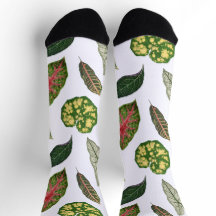 Vintage Plant Leaf Novelty Socks - White