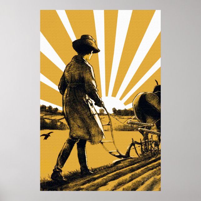 Vintage Plow Girl Poster Impressão (Frente)