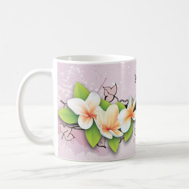 Vintage plumeria/frangipani e caneca rosa-vivo (Esquerda)