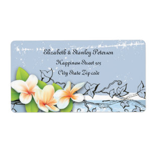 Vintage plumeria ivy azul branco etiqueta de casam