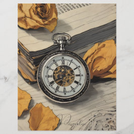 Vintage Pocket Watch Folheto Floral de Rosa