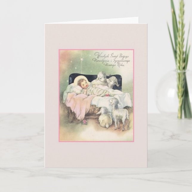 Vintage Polonês Natal e Cartão de Ano Novo (Frente)