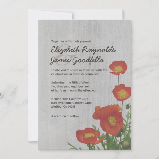 Vintage Poppies Convites de Casamento (Frente)