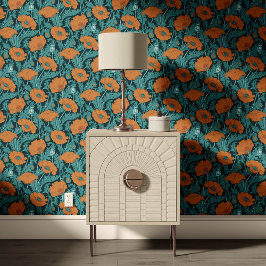 Vintage Poppy in teal orange black