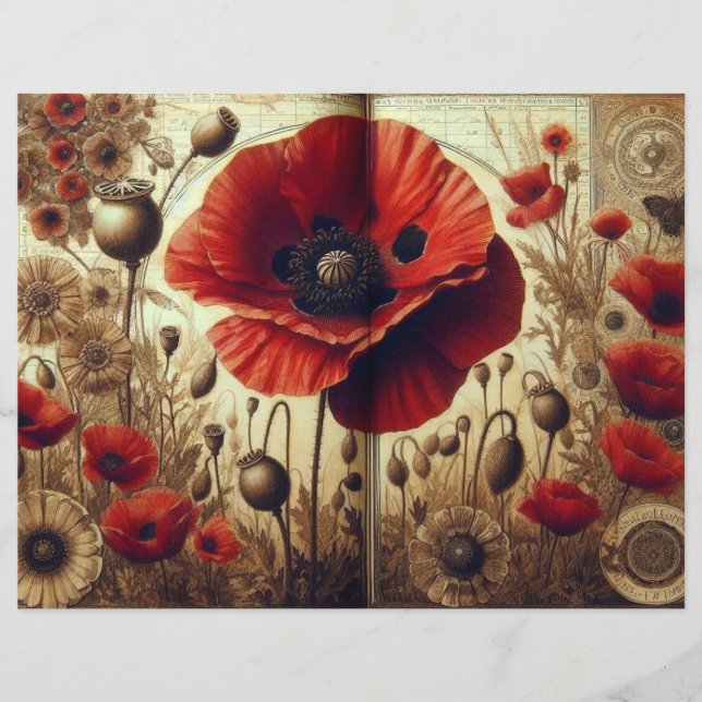 Vintage Poppy Scrapbook Paper - Floral do Chique (Frente)