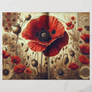 Vintage Poppy Scrapbook Paper - Floral do Chique