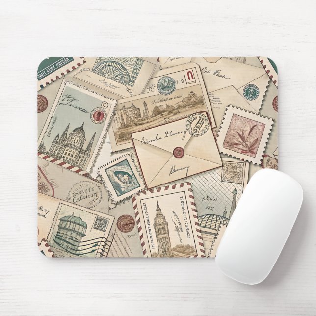 Vintage Postage Stamps Mouse Pad (Com mouse)
