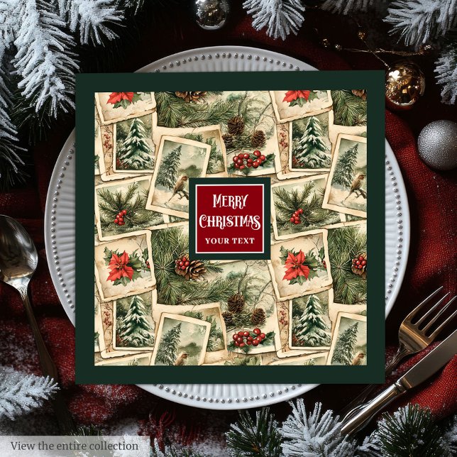 Vintage postais aquarela guardanapos de Natal (Vintage postcard watercolor Christmas napkins)