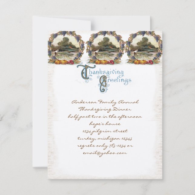 Vintage Poste Cartão Ação de Graças Convites Turqu (Frente)