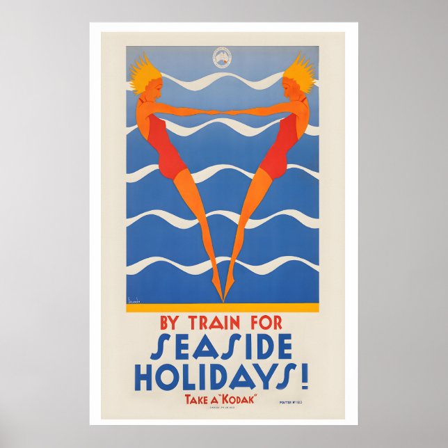 Vintage Poster By Train for Seaside Holidays (Frente)