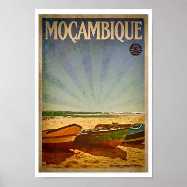 Vintage Poster de viagens de praia em Moçambique (Frente)