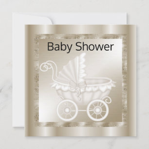 VINTAGE PRAM CHÁ DE FRALDAS CONVITE BRONZE DOURADO