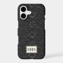Vintage Preto Couro Trabalhado Monogramado